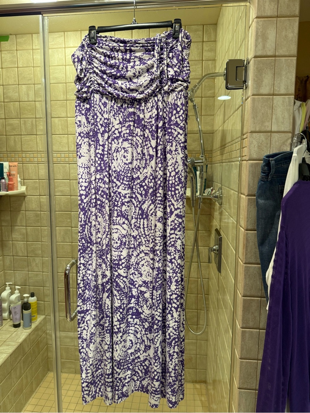 Zenergy by Chico's Purple & White Printed Maxi Dress & Zenergy Tie Front Cardi